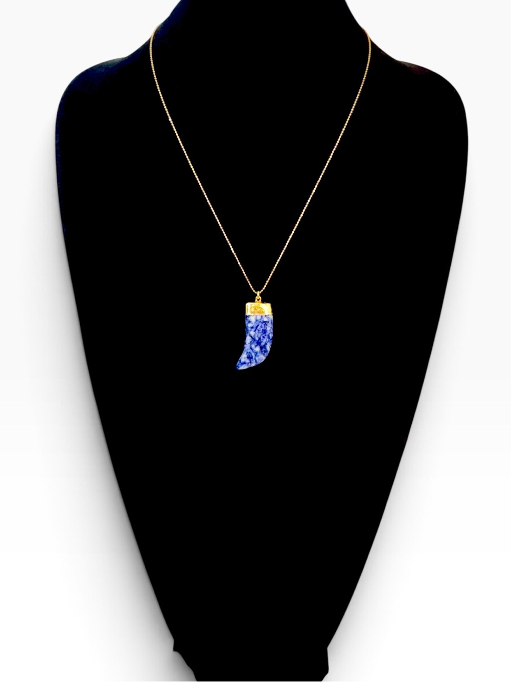 Janna Conner Blue Sodalite Horn Pendant on Delicate Gold Ball Bead Chain NWT - Picture 6 of 8